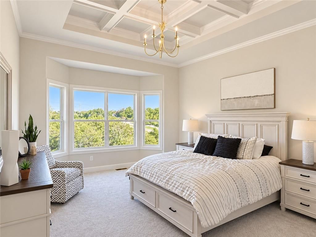 Coffered ceiling, black hardware and carpet at 8004 Round Prairie Street, Shawnee, KS 66220