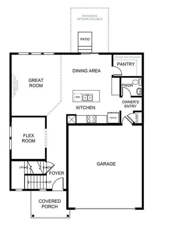 Open floor plan, concrete patio and walk-in pantry at 1010 Balboa Trail, Raymore, MO 64083