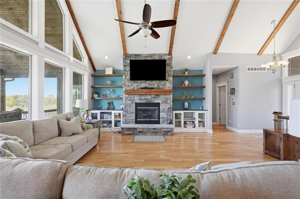 Stone fireplace at 13012 E Lone Jack Lee's Summit Road, Lone Jack, MO 64086