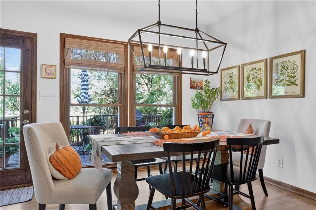 Statement lighting and breakfast nook at 7808 NW 76th Place, Kansas City, MO 64152
