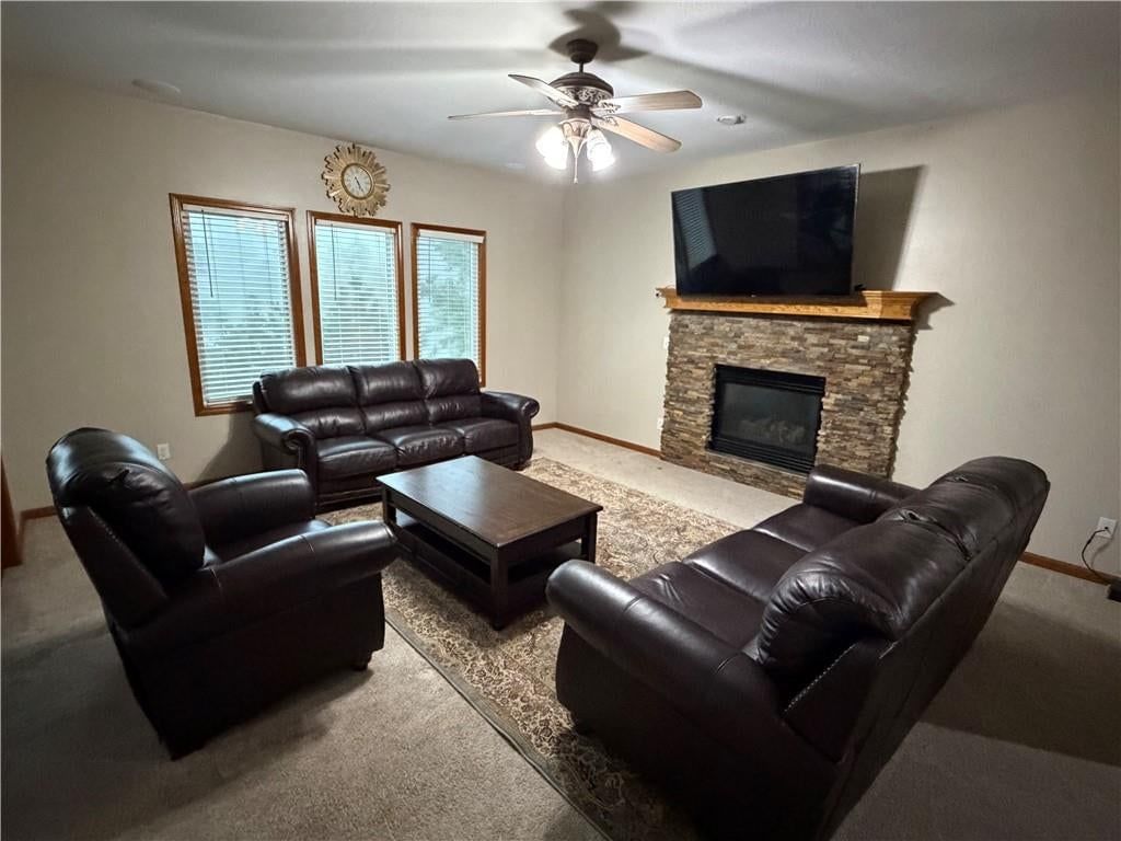 Fireplace and stone fireplace at 5904 Albervan Street, Shawnee, KS 66216