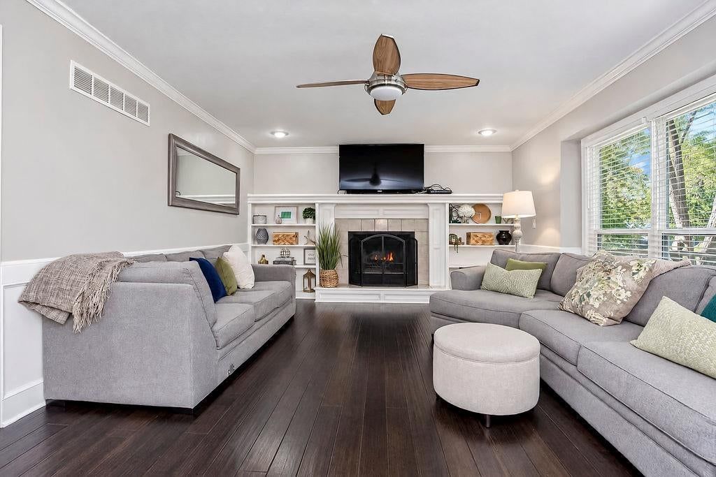 Fireplace, wainscoting or board and batten and tile fireplace at 16110 W 82nd Place, Lenexa, KS 66219