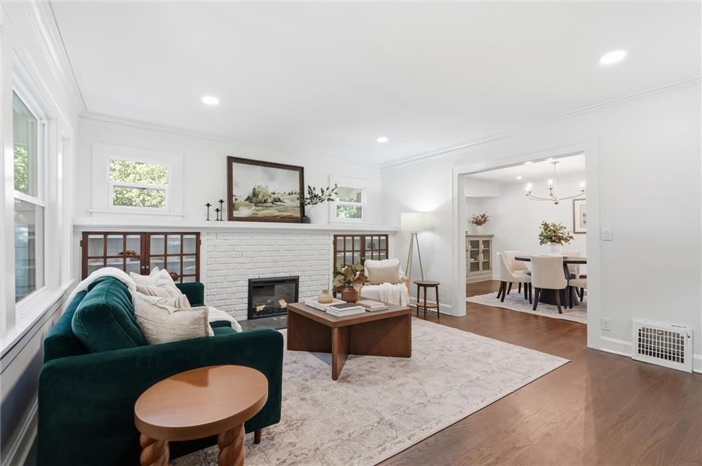 Fireplace and brick fireplace at 6101 Charlotte Street, Kansas City, MO 64110