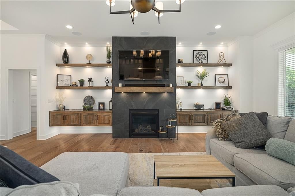 Fireplace and tile fireplace at 4209 NE Hideaway Drive, Lee's Summit, MO 64064