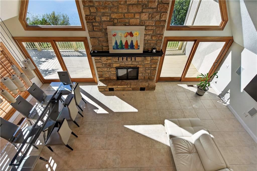Statement lighting and breakfast nook at 118 NE Edgewater Drive, Lee's Summit, MO 64064
