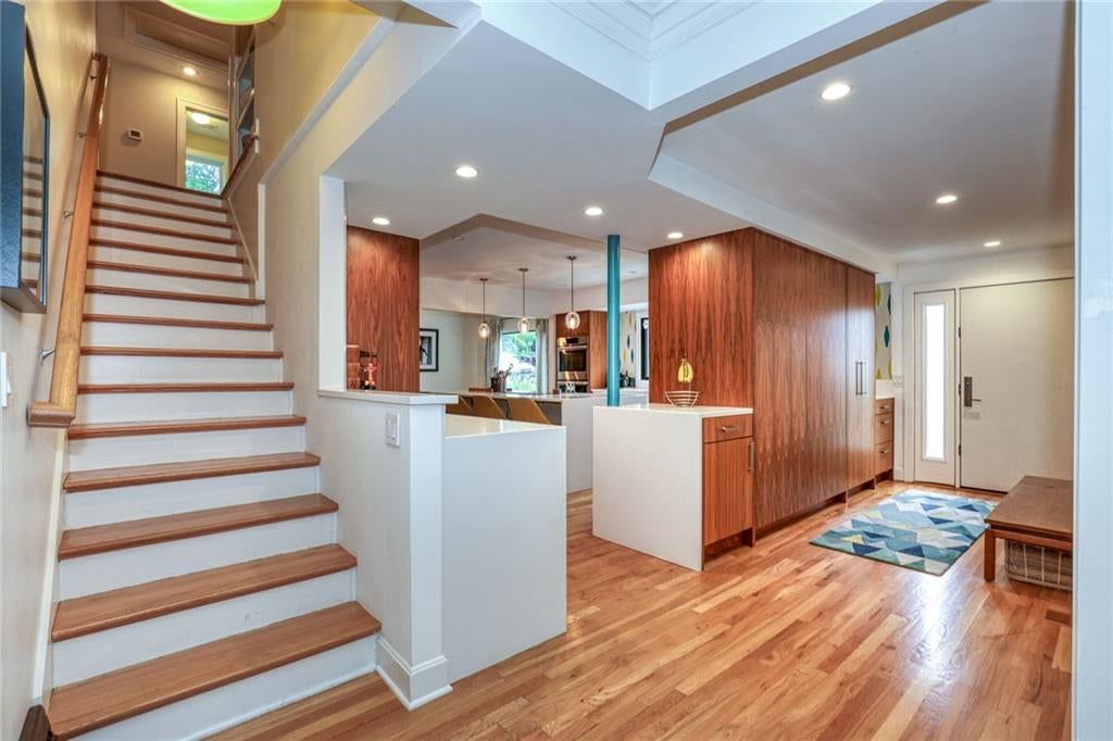 Staircase and wood stair railing at 1600 W 51st Street, Kansas City, MO 64112