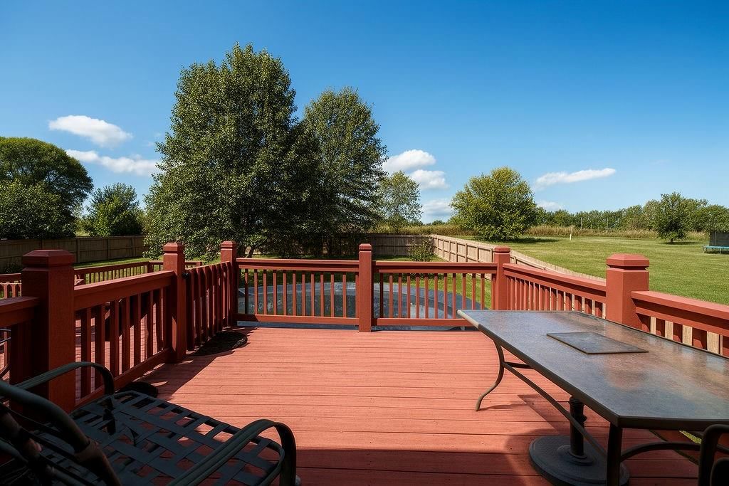 Big backyard, fenced yard and mature trees at 993 Sicklebar Drive, Peculiar, MO 64078