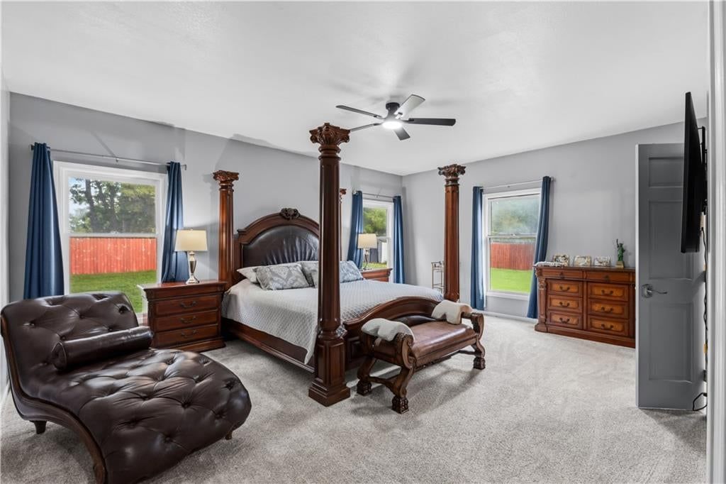 Main-floor primary bedroom at 7407 Marion Avenue, Kansas City, MO 64133