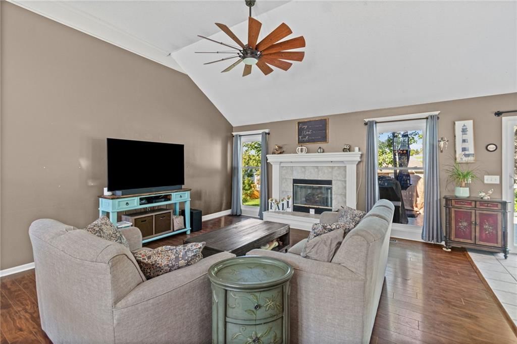 Tall ceilings and fireplace at 13470 Timber Park Lane, Platte City, MO 64079