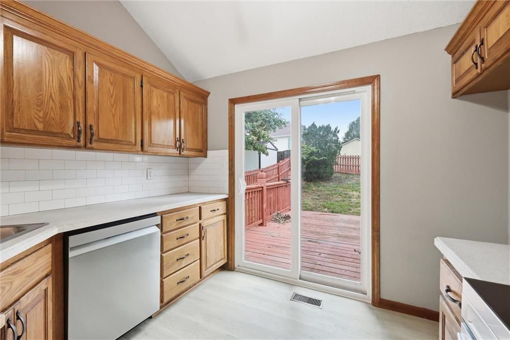 Kitchen backsplash and subway tile backsplash at 701 NW Rosaceae Drive, Blue Springs, MO 64015