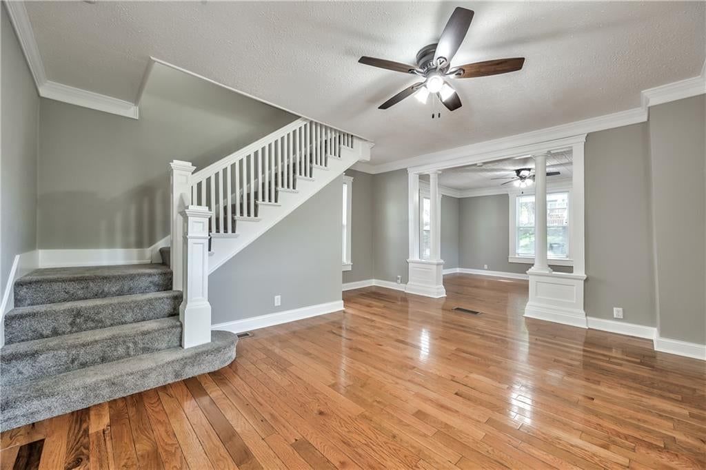 Staircase and wood stair railing at 903 N 12th Street, Leavenworth, KS 66048