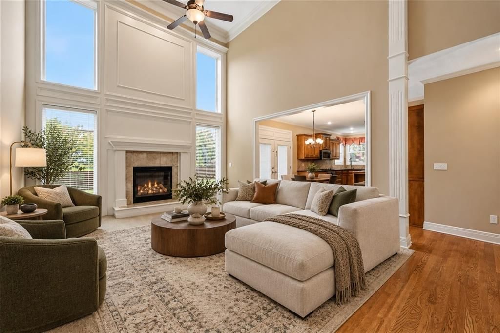Tall ceilings, fireplace and open floor plan at 10303 N Dallas Avenue, Kansas City, MO 64154