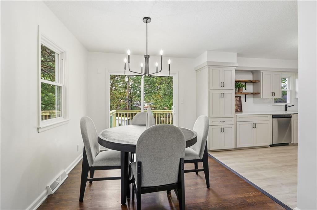 Statement lighting and breakfast nook at 5008 Spring Street, Kansas City, MO 64133