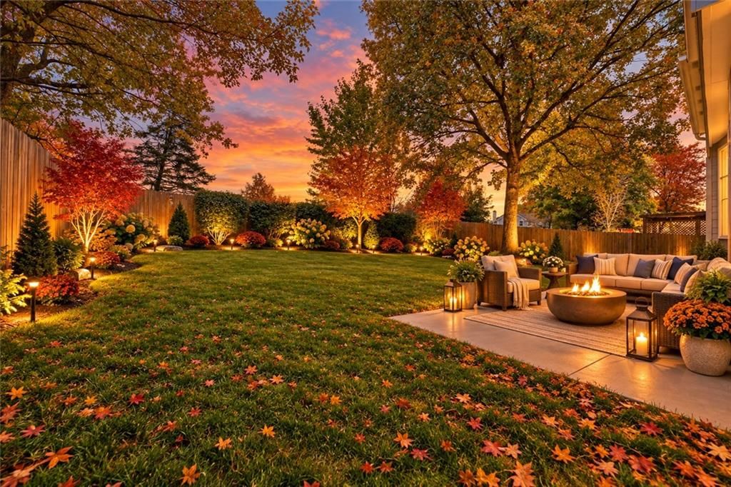 Big backyard, fenced yard and mature trees at 15821 Horton Court, Overland Park, KS 66223