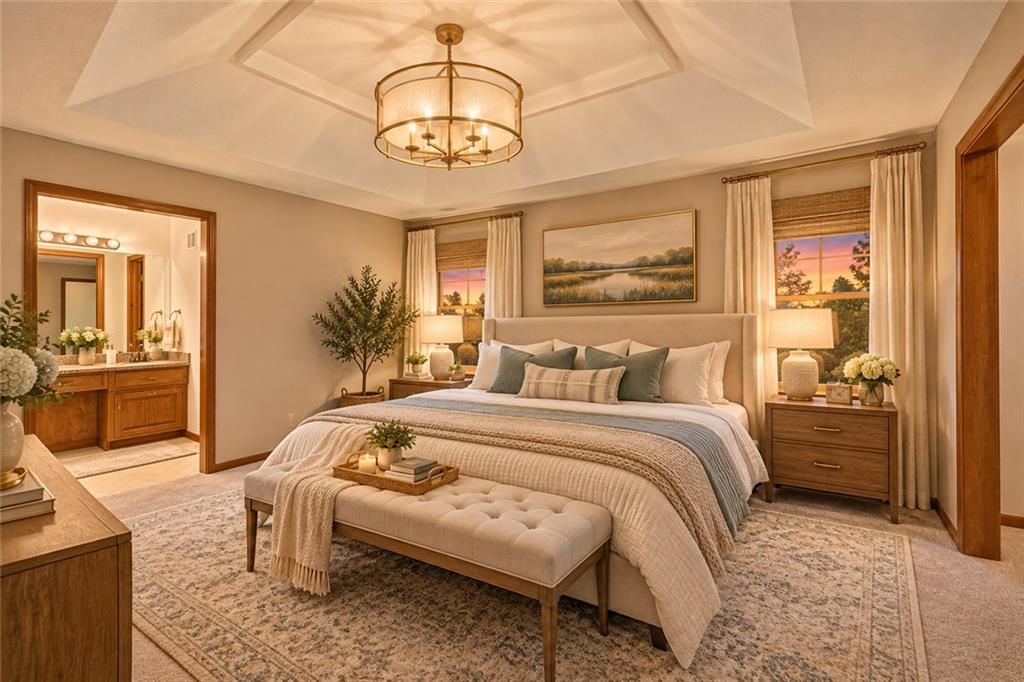 Tall ceilings, tray ceiling and carpet at 15821 Horton Court, Overland Park, KS 66223
