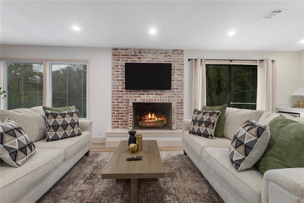 Fireplace and brick fireplace at 9730 State Line Road, Leawood, KS 66206