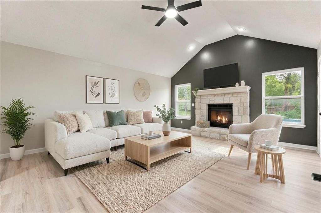 Tall ceilings, statement lighting and recessed lighting at 703 W. Lawrence Street, Spring Hill, KS 66083
