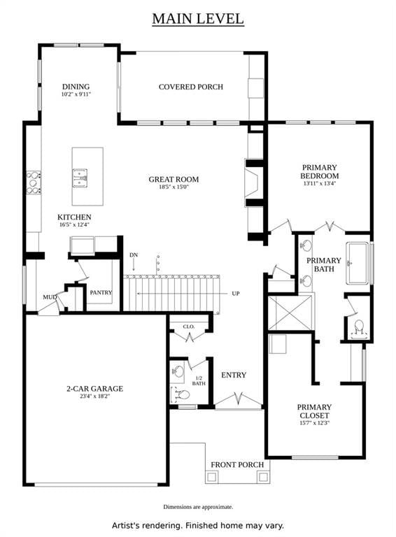 Covered front porch, open floor plan and main-floor primary bedroom at 7600 Windsor Drive, Prairie Village, KS 66208