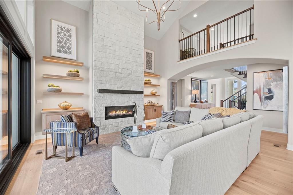 Fireplace, stone fireplace and two-story fireplace at 17605 Carter Street, Overland Park, KS 66221